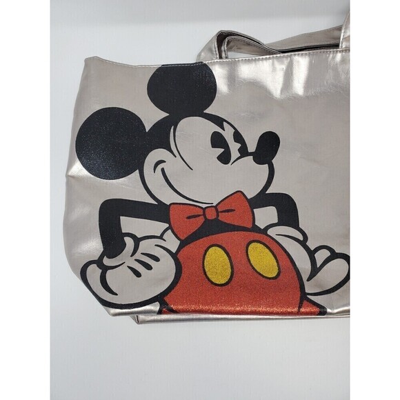 DISNEY PARKS EXCLUSIVE MERCHANDISE LARGE SILVER METALLIC TOTE BAG MICKEY MOUSE - Picture 3 of 12